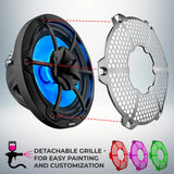 DS18 speaker diagram showing the detachable honeycomb grille removed for painting and customization