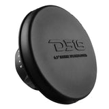 Black DS18 speaker with its 6.5-inch protective cover fitted over the grille