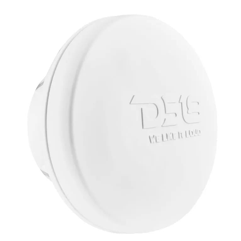 White DS18 protective cover fitted over an oval marine speaker