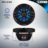 DS18 NXL-6/BK mounting diagram: 6.94-inch overall diameter, 5.31-inch cutout and 2.5-inch mounting depth