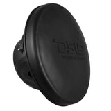 Black DS18 speaker with its embossed protective cover fitted