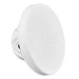 White DS18 speaker shown with its embossed protective cover fitted