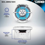 DS18 NXL-8MD/WH mounting diagram showing 218 mm overall diameter, 177 mm cutout and 98 mm mounting depth