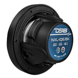 Rear-angle view of a black DS18 NXL-IQ6/BK speaker with labeled magnet housing and open basket
