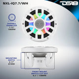 DS18 NXL-IQ7.7/WH mounting diagram: 7.72-inch overall diameter, 6.2-inch cutout and 3.17-inch mounting depth
