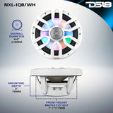 DS18 NXL-IQ8/WH fit drawing showing a 177 mm mounting cutout, 79 mm depth and 218 mm overall diameter
