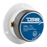 White DS18 NXL-T1 tweeter, rear view of the label and terminals