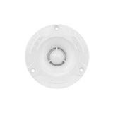 Front view of a white DS18 tweeter with a central dome and three mounting holes