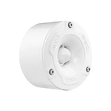 Angled view of a white DS18 tweeter fitted into a cylindrical housing
