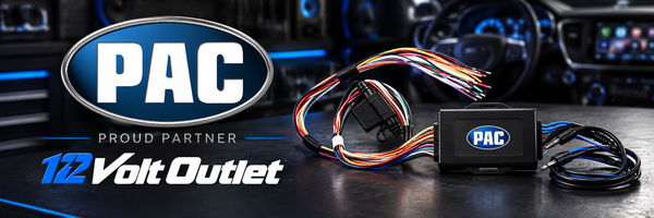 PAC interface and wiring harness with PAC and 12 Volt Outlet proud partner branding