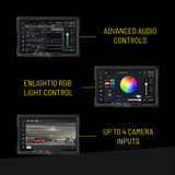 Stinger feature graphic showing advanced audio controls, ENLIGHT10 RGB lighting control and support for up to four camera inputs