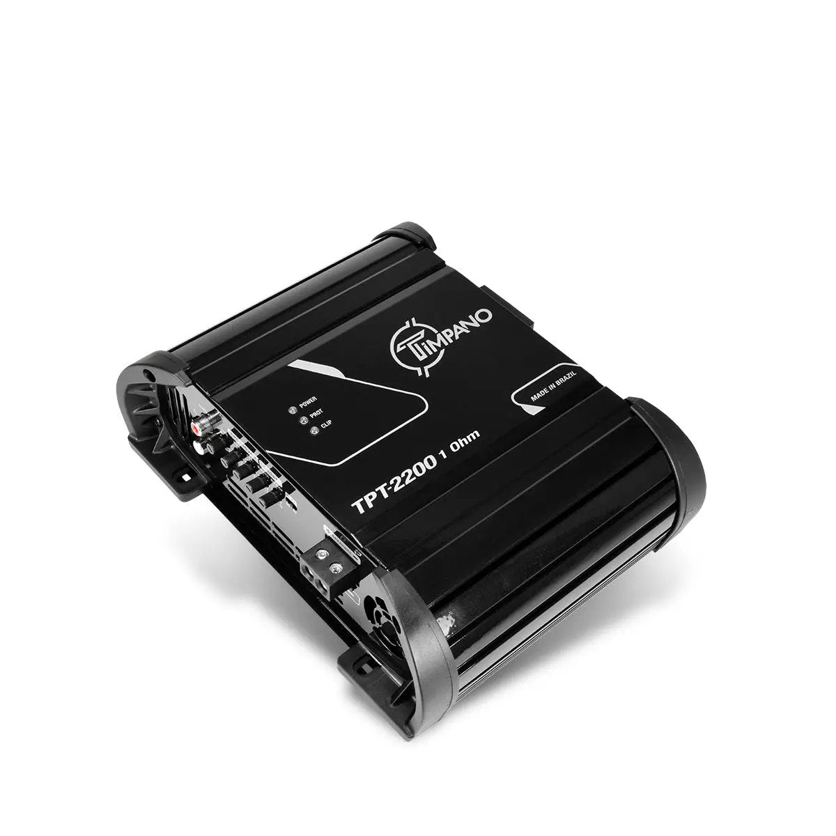 Timpano TPT-2200 1-ohm amplifier, angled view