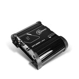 Angled Timpano amplifier with a black finned housing labeled TPT-3000 1 Ohm