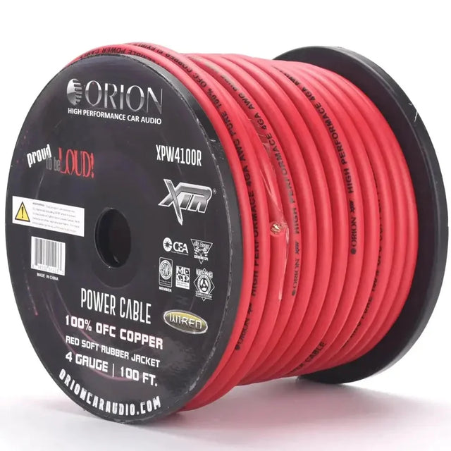 Orion Car Audio Orion XPW4100R 4 Gauge 100% OFC Power Wire 100ft Pure Copper Amp Battery Cable (Red) - Car Audio