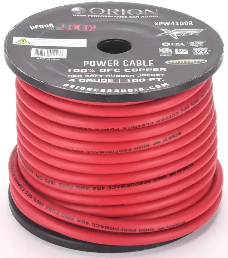 Orion Car Audio Orion XPW4100R 4 Gauge 100% OFC Power Wire 100ft Pure Copper Amp Battery Cable (Red) - Car Audio
