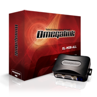 Omegalink interface module beside its red retail box