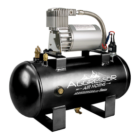 Aggressor air compressor mounted on a black tank