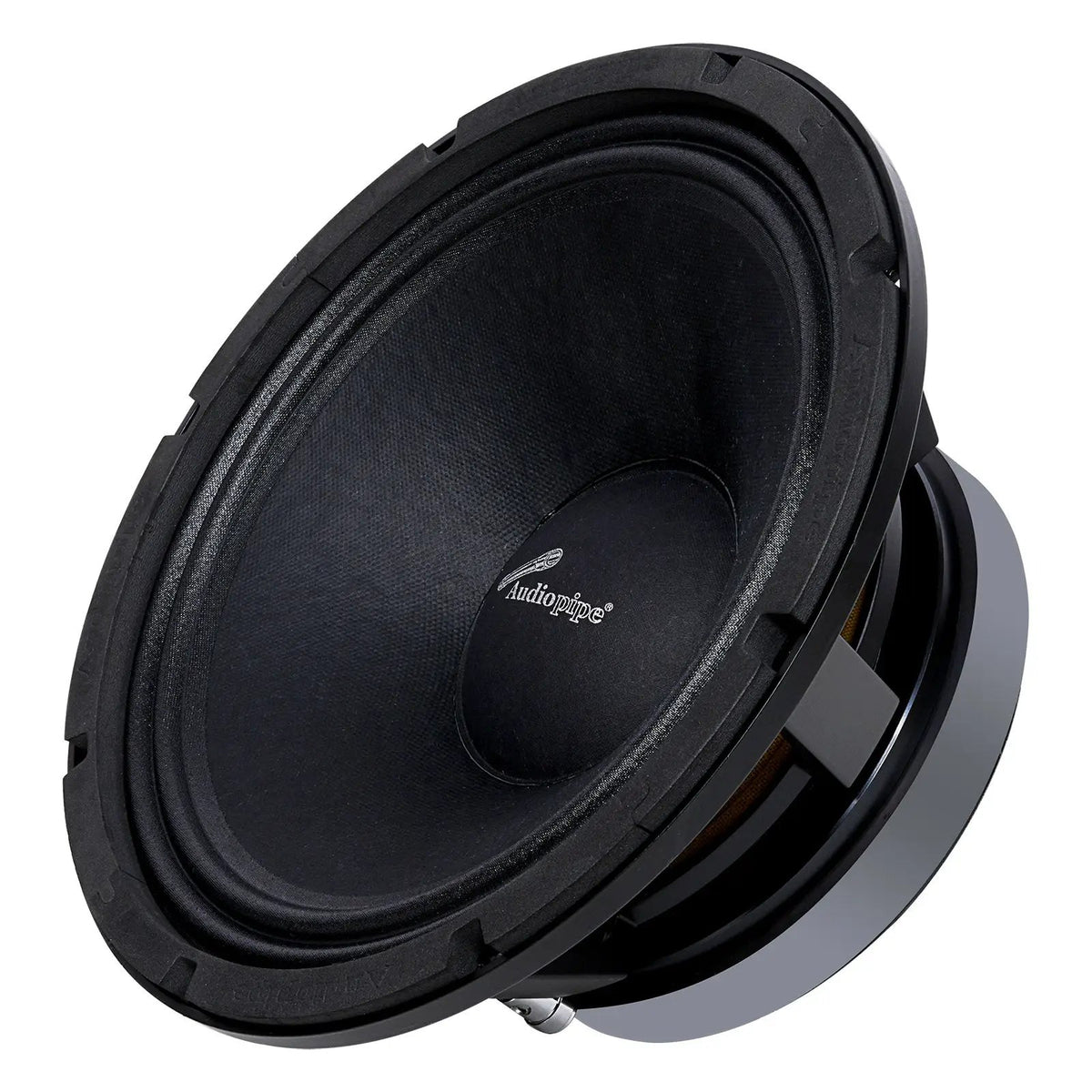 Black Audiopipe loudspeaker, angled view