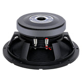 Rear view of an Audiopipe loudspeaker with red-and-black spring terminals and vented magnet