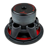 Inverted Audiopipe subwoofer showing four stacked magnets, black basket and red suspension