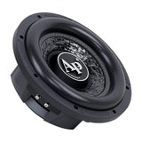 Audiopipe subwoofer with a textured cone and silver AP logo, angled view