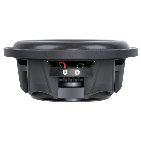 Side profile of an Audiopipe shallow subwoofer with terminal block and compact basket