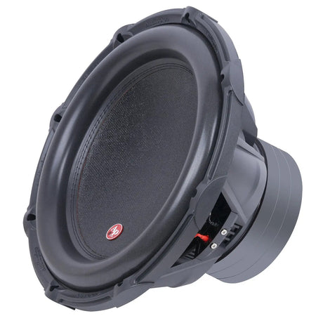 Audiopipe subwoofer, angled view showing the black cone, basket and stacked motor