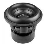 Angled view of a black Audiopipe subwoofer showing its cone, thick surround and basket