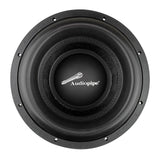 Black Audiopipe subwoofer with a woven-texture cone, front view