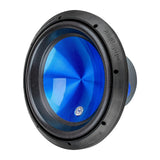 Audiopipe subwoofer with a glossy blue cone, opposite angled view