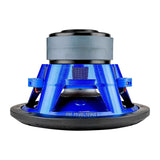 Inverted Audiopipe subwoofer showing a glossy blue basket and gray stacked magnets