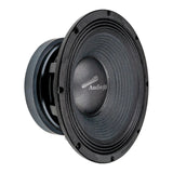 Audiopipe midrange loudspeaker with a ribbed black cone, angled view