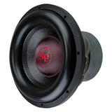 Audiopipe subwoofer with a broad surround and red center logo, angled view