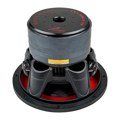 Audiopipe TXX-BDC-V-12 subwoofer, rear view showing the stacked motor and terminals