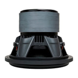 Inverted side view of an Audiopipe subwoofer with a stacked gray magnet, vented black basket and red inner rim