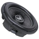 Audiopipe shallow-profile subwoofer with a textured black cone, angled view