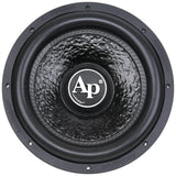 Front view of an Audiopipe subwoofer with a textured cone and round AP logo cap