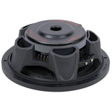 Angled rear view of shallow subwoofer with magnet and screw terminals