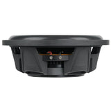 Shallow-profile subwoofer, side view showing the black basket and terminals