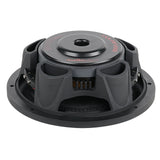 Low rear-side view of an Audiopipe shallow subwoofer with open basket and magnet vent