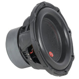 Angled front view of an Audiopipe subwoofer with small red cone badge and magnet to the left