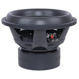 Audiopipe competition subwoofer side view showing its deep surround, basket, terminals and magnet