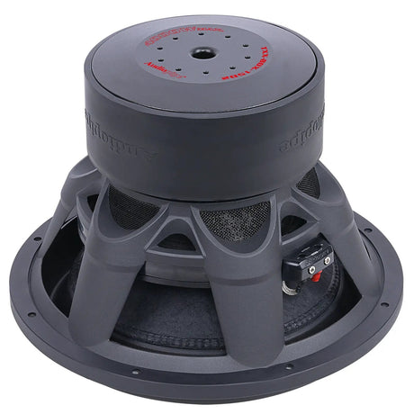 Rear angled view of an Audiopipe TXX-BDX-15D2 subwoofer showing its model-marked magnet and basket