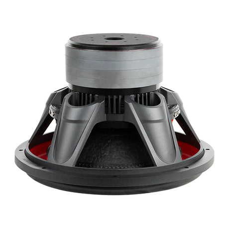 Rear of an Audiopipe subwoofer showing the vented magnet cover, basket openings and terminals