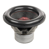 Audiopipe subwoofer with a red logo, broad surround and stacked motor, upper angled view