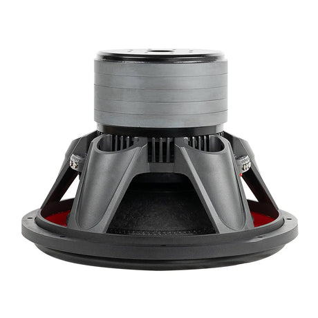 Inverted Audiopipe subwoofer showing its black basket and five stacked magnets