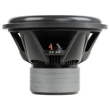 Side view of an Audiopipe subwoofer showing its black basket, terminal block and stacked gray magnet