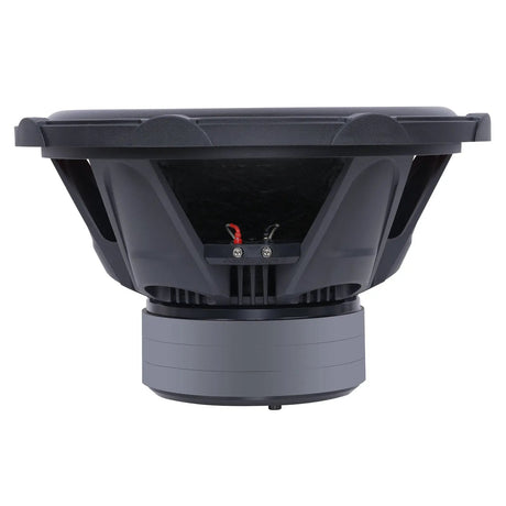 Side view of an Audiopipe subwoofer showing its black basket, terminals and stacked magnets