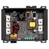 Audiopipe amplifier with cover removed, showing its circuit board and internal components