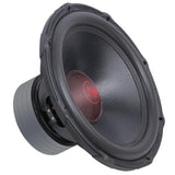 Angled front view of an Audiopipe subwoofer with a red AP logo and stacked gray magnet visible at the left